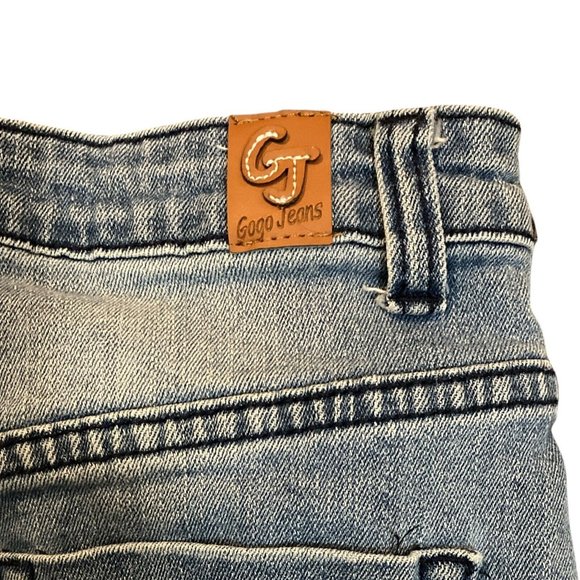 Gogo Jeans Mini Skirt Juniors Size 1 Button Fly Distressed Stretch Frayed Holes - Picture 3 of 5